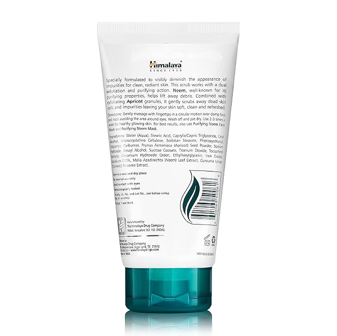 Himalaya Purifying Neem Scrub with Neem and Apricot, For Normal to Oily Skin, Free from Parabens, SLS, and Phthalates, Dermatologically Tested, 150 ml (5.07 oz)