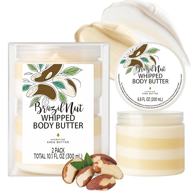 Brazil Nut Whipped Body Butter, Shea Body Butter for Women Dry Skin, Natural Brazil Nut Lotion for Body Moisturizer-Deep Moisturizing and Softening-3.4 floz+6.8 floz(100ml+200ml)