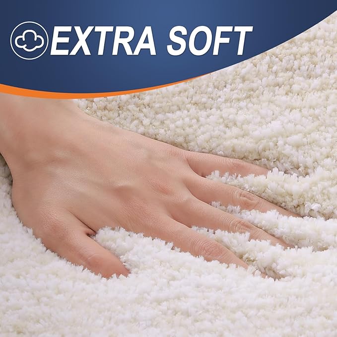 OLANLY Bathroom Rugs Sets 3 Piece, Soft Absorbent Microfiber Bath Mats and U-Shaped Contour Toilet Rug, Plush Shaggy Bath Mat Set for Bathroom (47"x20"+24"x16"+24"x20", Light Beige)