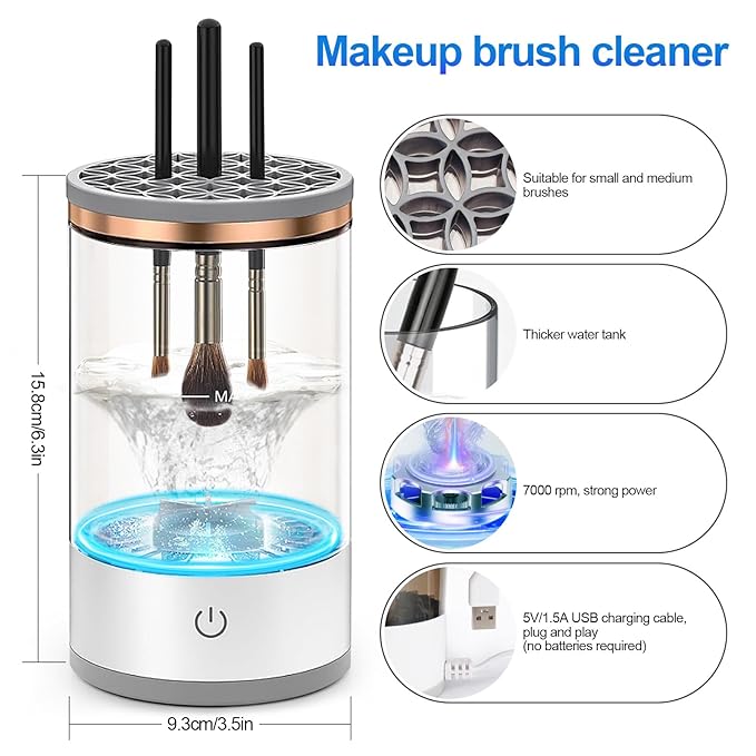 Electric Makeup Brush Cleaner Machine, Efficient Makeup Brush Cleaner for All Brush Types, Keeps Brushes Hygienic and Skin Healthy，1 Pack - White