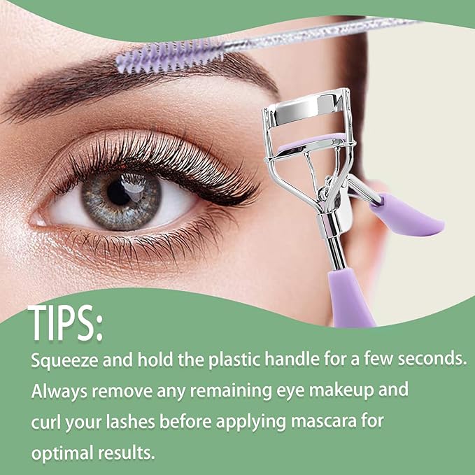 BenePoint Eyelash Curler, Lash Curler with Bonus 4Pcs Replacement Lash Pads& 5Pcs Eyelash Spoolies, Eyelash Curler Kit Portable Travel Eyelash Curler for Eyelash Extension (Purple)