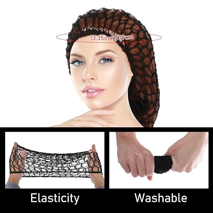 Mesh Hair Net Rayon Knit Snood Hat Crochet Wraps Sleep Cap Soft Hairnet Large Cover Ornament Accessory (Black+Pink)