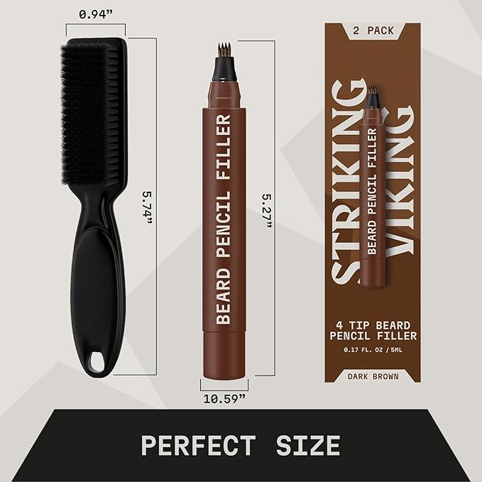 Striking Viking Beard Pencil Filler For Men - Dark Brown, 2 Pack - Temporary Beard Dye - Waterproof Sweatproof Long Wear Beard Filler Pen for Touchups & Gap Contouring - Enhances Facial Hair