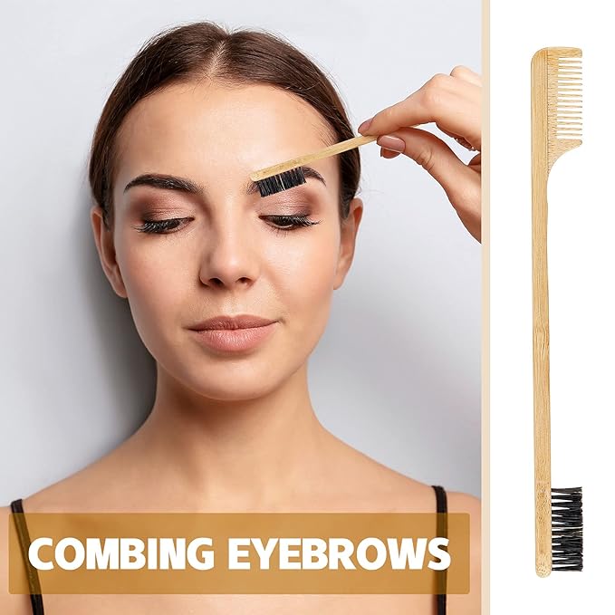 Geiserailie 6 Pieces Moustache Comb and Brush Beard Edge Brushes 2-in-1 Sapling Wood Mustache Comb Gentle Control Bamboo Eyebrow Hair Tool