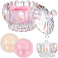 Tioncy 3 Pcs Large Body Powder Puff and Container Valentine's Day gift Powder Container with Puff Crystal Case Soft Washable Reusable Velour Face Body Glitter Wet Dry Makeup(Scalloped,Glitter)