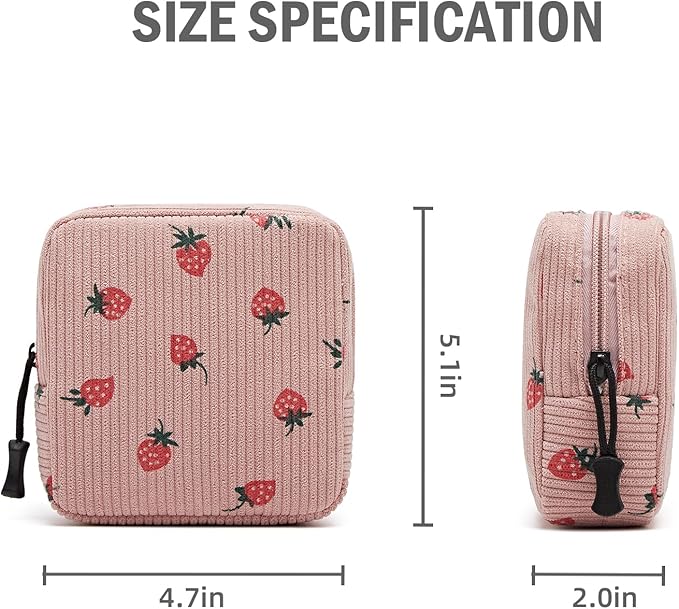Small Makeup Bag for Purse,Mini Cosmetics Bag cute Zipper corduroy Cosmetic Pouch Storage Pouch Travel Toiletry Organizer for Women Girls(Strawberry,Pink)