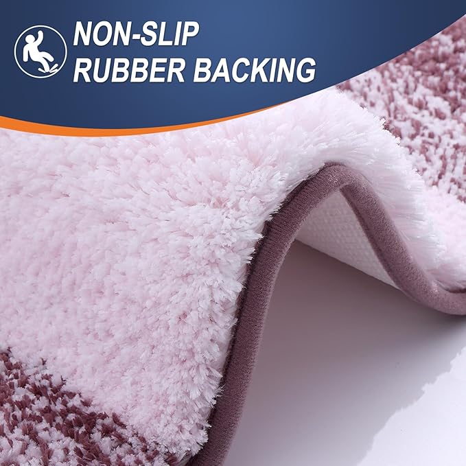 OLANLY Bathroom Rug Set 2 Piece, Soft Absorbent Microfiber Bath Mats and U-Shaped Contour Toilet Rug, Non-Slip, Machine Wash Dry, Plush Shaggy Bath Mats for Bathroom (30"x20"+24"x20", Mauve)