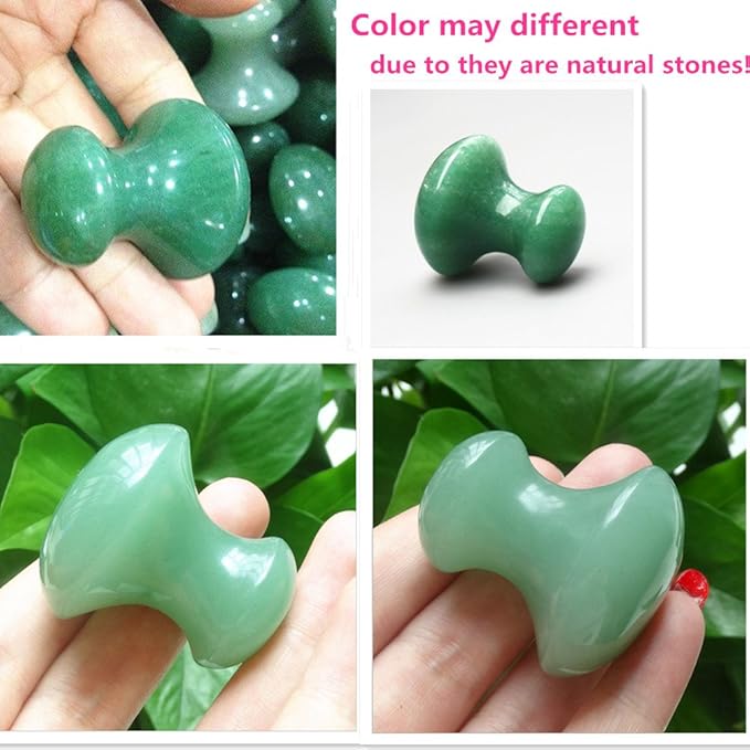 2pieces Natural Stone Gua Sha Scraping Massage Tool, Mushroom Shape Guasha Board for Face Neck Beauty Spa Relaxing Massage Stone (Green Aventurine)
