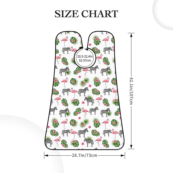 No-Slip Shaving Bib, Beard Grooming Apron with Strong Suction Cups, Green Palm Leaf Zebra Pink Flamingo Floral