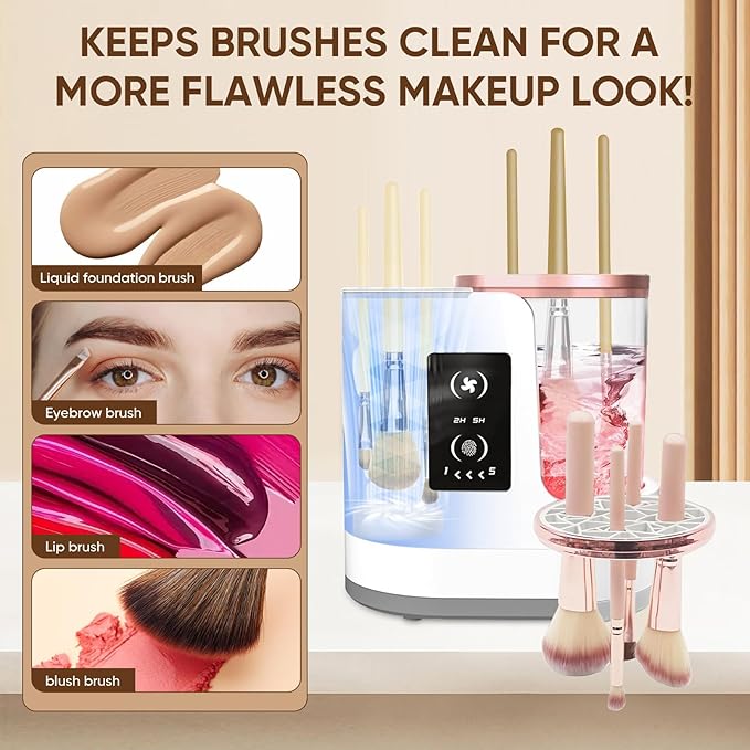 3-in-1 Electric Makeup Brush Cleaner with Dryer & Holder–Automatic USB Cleaning Machine for All Makeup Brush Sizes, Portable Quick-Dry Tool for Cosmetic Brushes