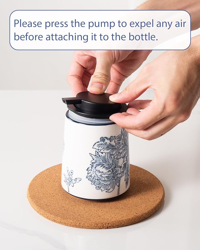 Hand Soap Dispenser for Bathroom, Ceramic Lotion Dispenser, Chinoiserie Bathroom Accessories, Blue and White Flowers and Branches