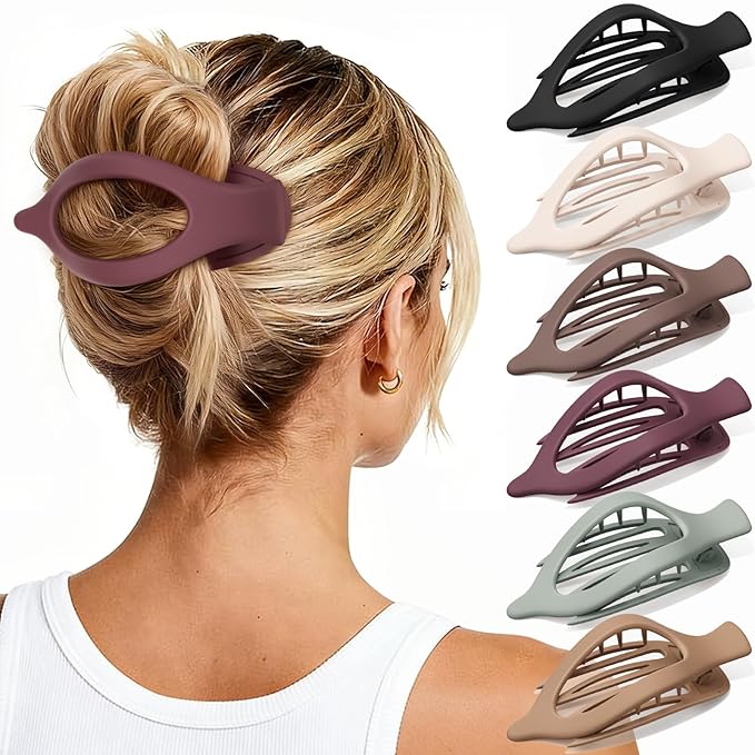 6 PCS Large Flat Hair Clips for Women, French Concord Lay Down Flat Claw Clips for Thick Thin Hair, Comfortable Curved Flat Hair Clip, Matte Non-slip Strong Hold Hair Accessories, Chic Colors
