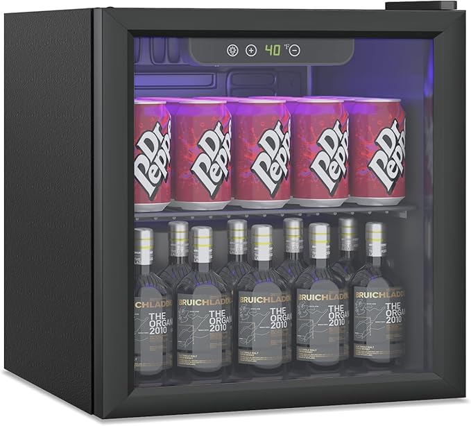 60 Can Freestanding Beverage Refrigerator, 1.3 Cu. Ft Drink Fridge with Clear View Door, Adjustable Shelves & Temperature Control, Quiet Compressor Small Refrigerator for Soda, Beer or Wine