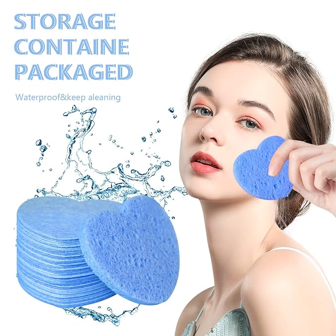 50-Count Facial Sponges Compressed, 100% Natural Cellulose Face Sponge Professional Cosmetic Spa Sponges for Face Cleansing, Exfoliating Mask, Makeup Removal for Travel and Home, Blue