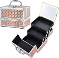 Makeup Case with Lighted Mirror Travel Makeup Organizer Box Portable Lockable 2 Trays Cosmetic Train Case with LED Mirror for Girls Make up Nail Kits Sewing Vanity Storage Case, Shiny Gold