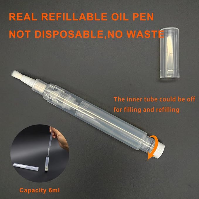 3-Pack 6ml Refillable Cuticle Oil Pens, Reusable Empty Nail Oil Pens Empty, Fillable Oil Applicator, Transparent Cosmetic Container (White)