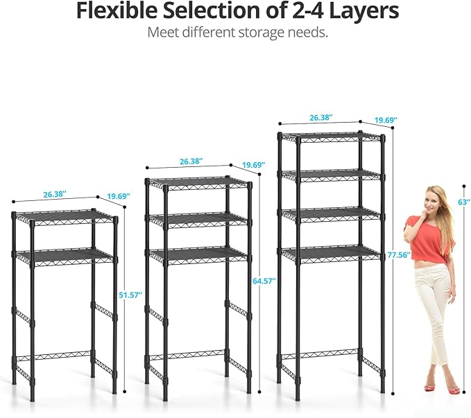 3-Tier Mini Fridge Stand, Adjustable Heavy Duty Storage Shelves, Maximizes Vertical Space for Dorm, Apartment, Kitchen and Office, Organizer Rack for Microwave, Snacks and Appliances, Black
