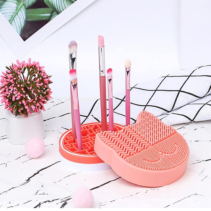 Silicon Makeup Brush Cleaner Mat with Portable Cat Shaped Cosmetic Brush Cleaning Pad Holder - Light Green