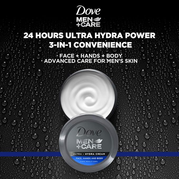 Dove Men+Care Ultra Hydra Cream, Face, Hands and Body care, All Skin Types, 5.07 Oz (Pack of 2)