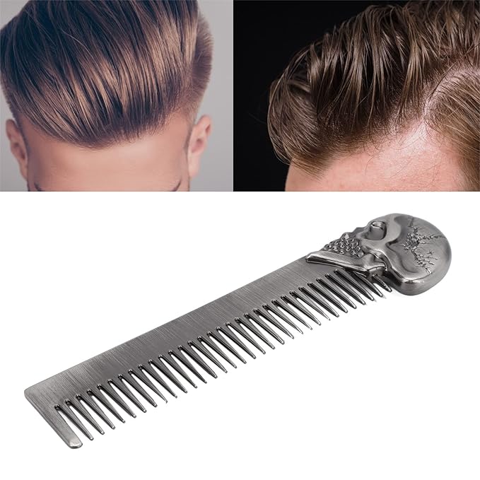 Pocket Beard Comb, 5.79in Skull Pattern Hair Comb for Men, Smooth Oil Hair Styling Travel Comb for Hair Beard Home Salon