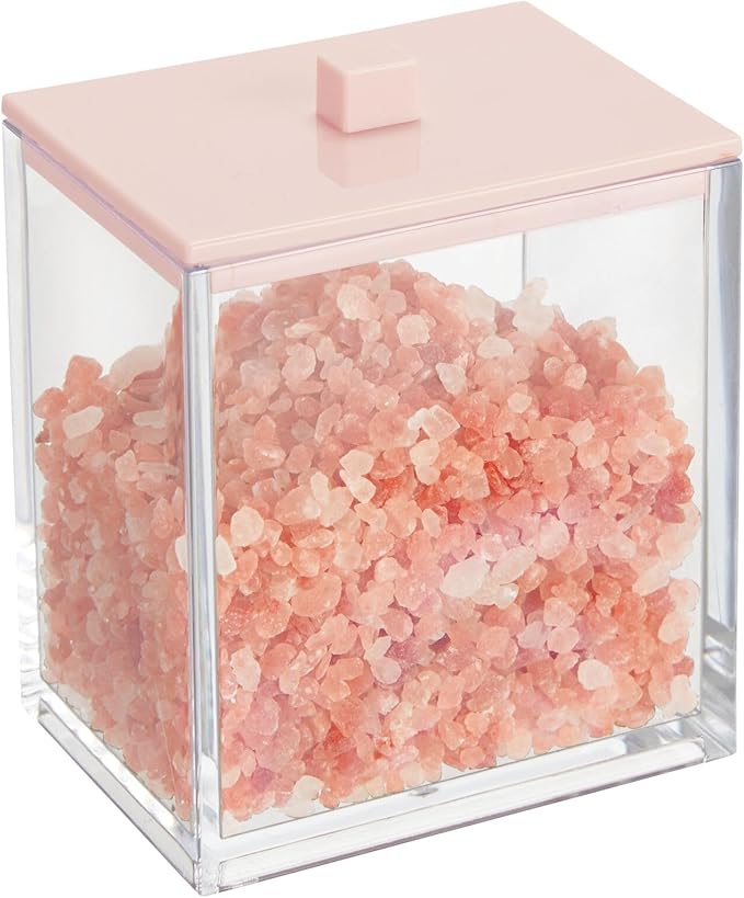 mDesign Plastic Rectangle Apothecary Canister - Organizer for Bathroom Vanity Countertop Shelf Decor - Holds Cotton Swabs, Soap, Makeup, Bath Salts - Lumiere Collection - 2 Pack - Clear/Light Pink