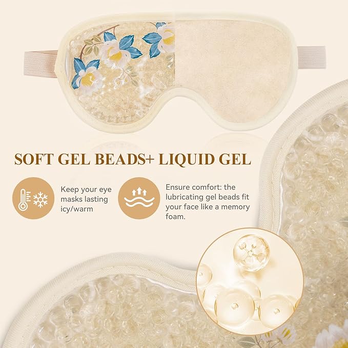 LEOSTEP 4 PCS Cooling Eye Mask Set - Ice Face Mask with Camellia Essential Oil, Cold Eye Compress and Reusable Gel Pads for Eyes Puffiness, Migraine Headache, Dark Circles, Dry Eyes