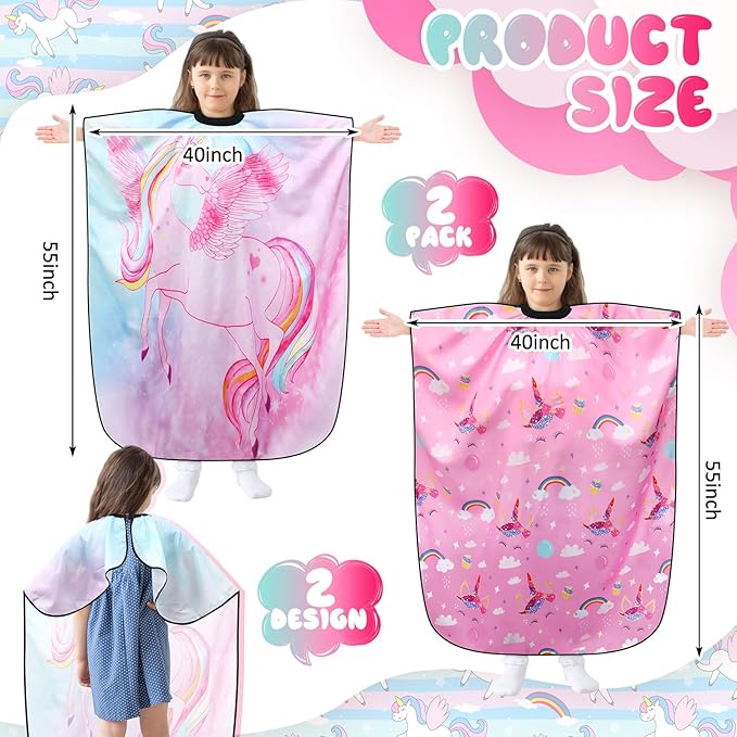 Ramede 2 Pcs Unicorn Barber Cape Professional Salon Hair Cutting Dye Hair Cut Apron Cape with Closure Cutting Cover for Kid
