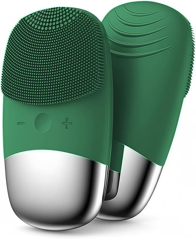 MEGAN Facial Cleansing Brush,USB Rechargeble Electric Silicone Face Scrubber,IPX7 Waterproof Sonic Facial Massager, 3 in 1 face Brush for Deep Cleanning, Blackhead Remover, Exfoliating. (Green)