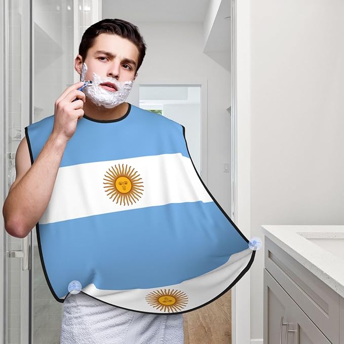 Argentine Flag Print Beard Bib Apron For Men, Beard Hair Catcher For Men Shaving Trimming,Beard Cape Cloth