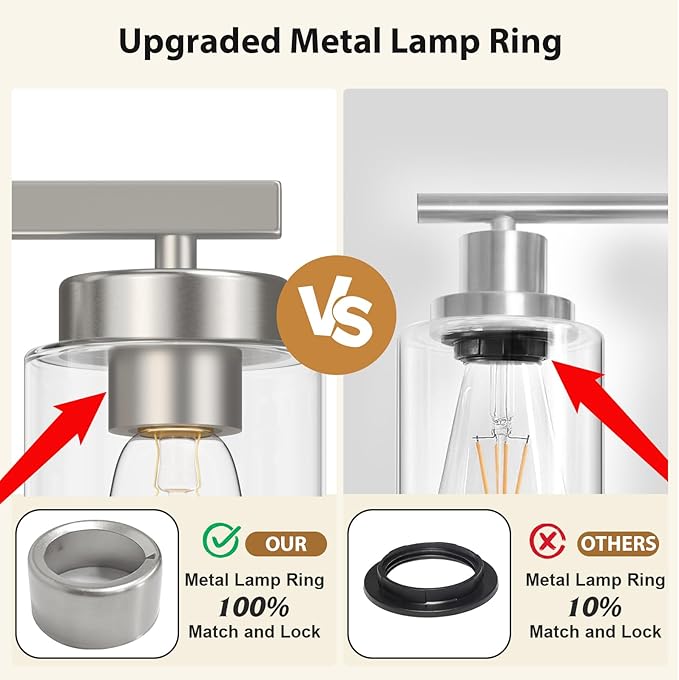 IZORRO Modern Bathroom Light Fixtures, 4 Light Brushed Nickel Vanity Lights, Bathroom Lighting Fixtures Over Mirror with Clear Glass for Living Room Cabinet Bedroom