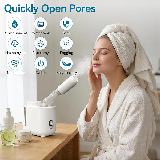Facial Steamer Nano Ionic Face Steamer with 360° Rotating Arm, Esthetician Facial Steamer for Deep Cleaning, Portable Spa Facial Machine for Home Salon