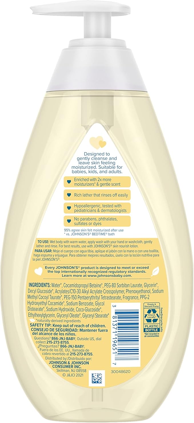 Johnson's Baby Skin Nourishing Moisture Baby Body Wash with Shea & Cocoa Butter, Hypoallergenic & Tear Free Baby Bath Wash, Paraben-, Dye-, Sulfate & Phthalate-Free, 20.3 fl. oz (Pack of 2)