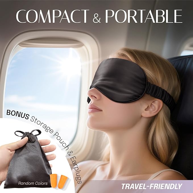 Silk Sleep Mask Eye Mask Blindfold with Double Layer Silk Filling and Elastic Strap for Full Night's Sleep, Travel and Nap, Soft Eye Cover Eyeshade with Luxury Bag and Ear Plugs by OLESILK (Charcoal)