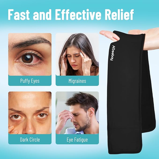 Cooling Eye Mask, Cold Eye Mask for Puffiness, Reusable Ice Eye Masks for Dark Circles And Puffy Eyes, Relieve Your Migraines and Headaches with Gel Eye Masks Therapy, Long-Lasting Comfort, Black