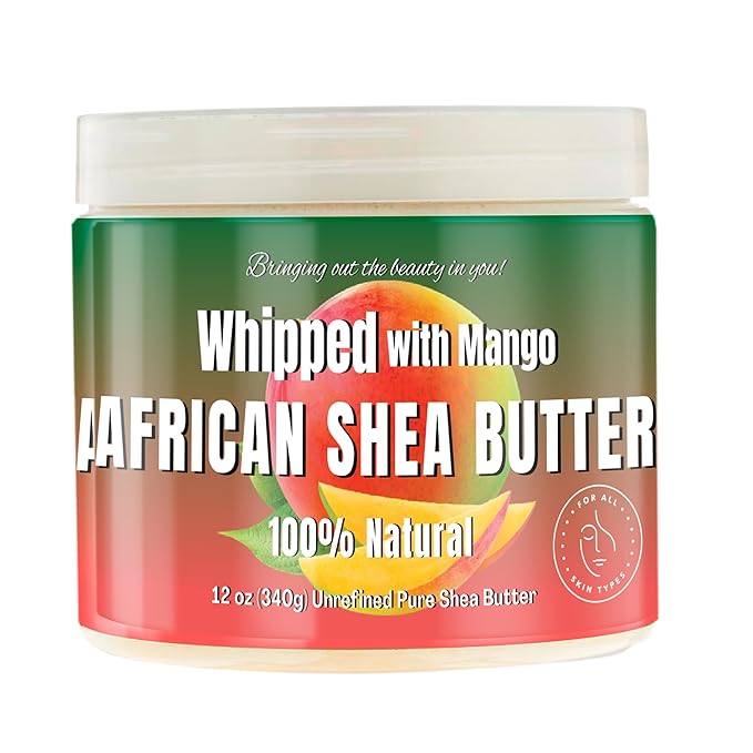 RA COSMETICS Whipped Shea Butter with Mango Extract – 100% Unrefined Shea Body Butter from Ghana – Moisturizes Skin, Nourishes & Conditions Hair, Scalp – Softens and Smooths Lips, Hands & Feet – 12oz