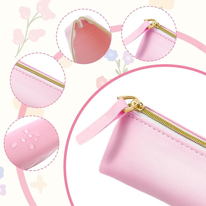 2pcs Small Leather Pouch Mini Cosmetic Bag for Purse Small Make Up Bag with Zipper Portable Cosmetic Organizer for Women and Girls
