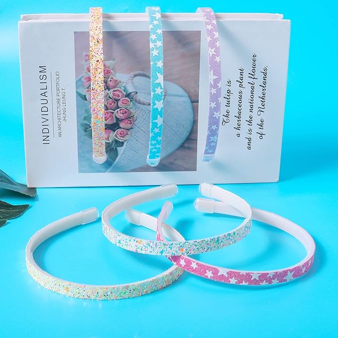 Fishdown Sparkle Glitter Headband, 6 Pieces, For Toddler Girls, Women, Star Pattern Glow in the Dark, Hairbands for Girls Women