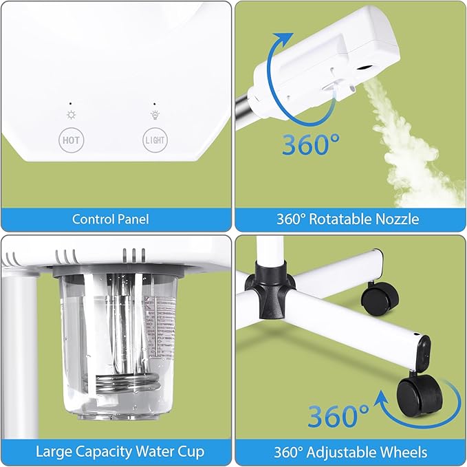 2 in 1 Facial Steamer 5X Magnifying Lamp - Hot Ozone Spa Machine, Mist Face Salon Beauty Skin Care Equipment