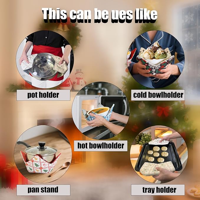 Cotton Microwavable Bowl Cozy ，Set of 6，Microwave-Safe Hot Bowl Holders, Soup Bowl Cozy Hot Pads，Prevent Hand from Heat and Maintain Food Warm，Ideal Household Gift Store (F)