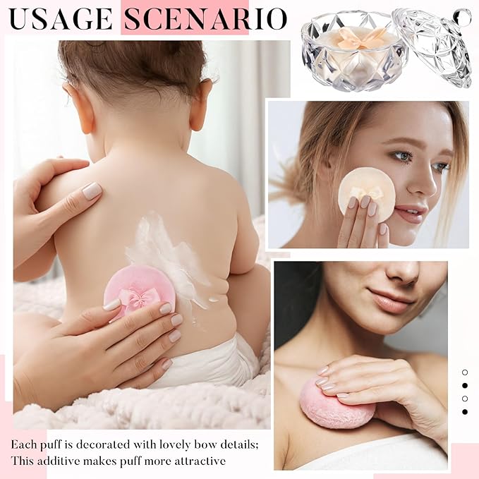 Tioncy 3 Pcs Large Body Powder Puff and Container Valentine's Day gift Powder Container with Puff Crystal Case Soft Washable Reusable Velour Face Body Glitter Wet Dry Makeup(Cute,Clear)