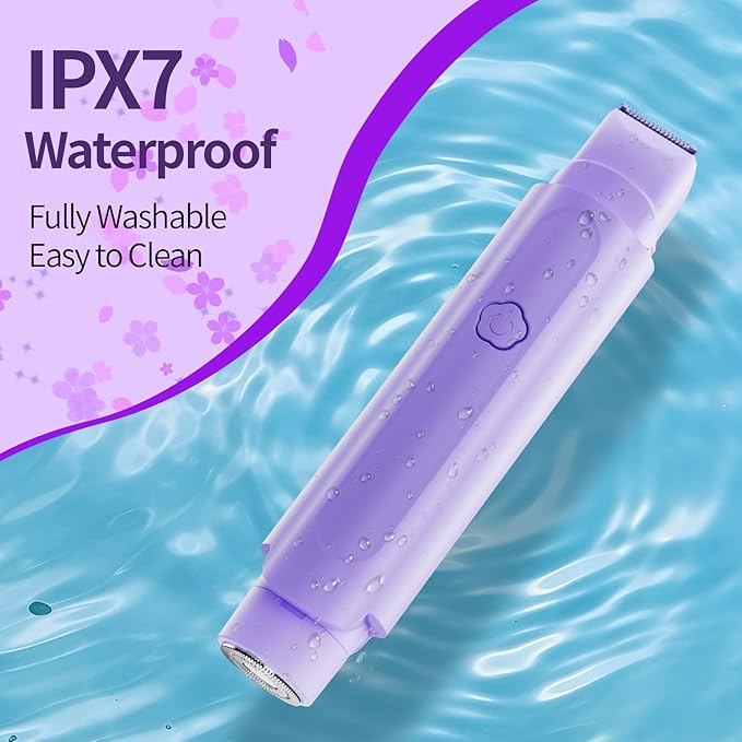 Bikini Trimmer for Women - 2 in 1 Women Electric Razor, Rechargeable Body Hair Trimmer and Facial Hair Remover, IPX7 Waterproof Wet & Dry Use Womens Electric Shaver for Bikini Underarm Leg Arm Body