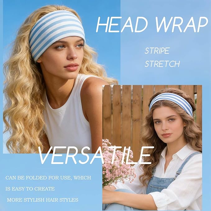 Olbye Wide Boho Headbands Floral Stretch Head Wraps Turban Knotted Yoga Hairbands Workout Hair Accessories for Women 4Pcs (Casual, 9.4 * 5.9'')