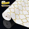 Shelf Liners for Kitchen Cabinets 17in x 20FT Non Adhesive Drawer Liner Gold Quatrefoil Thickened Shelf Liner Paper Strong Non-Slip Easy to Clean for Tool Box Refrigerator with Knife and Tape Measure