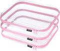 YQBRA 3 Pack Clear Hard Shell Zipper Case, See-Through Hard Plastic Organizer Pouches with Zipper for Travel, Toiletries, Makeup, Electronics & Pencils - Crush-Resistant Storage (L Pink)