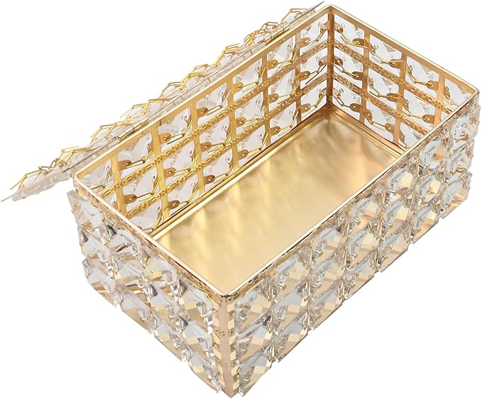 Geesatis Tissue Box Cover, Rectangle Tissue Box Holder, Rectangular Napkin Facial Tissues Holder for Bathroom Toilet Bedroom Living Room Table Desk Office Dresser, 1 Pcs Gold 8''x4.5''x3.5''