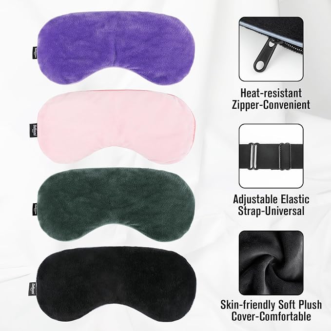 Heated Eye Mask Warm Compress for Eyes, Soothing Weighted Eye Mask for Sleeping, Microwave Moist Heating Pad Hot Compress for Eyes Relaxation, Reusable Sleep Mask for Home, Office (Black)
