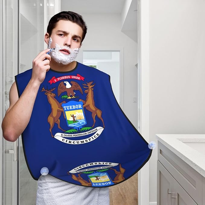 Michigan State Flag Print Beard Bib Apron For Men, Beard Hair Catcher For Men Shaving Trimming,Beard Cape Cloth