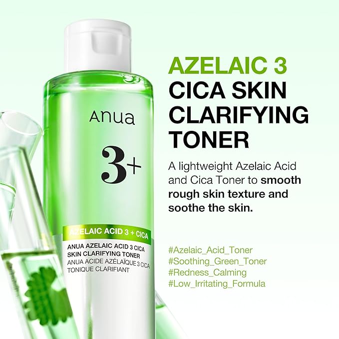 Anua Azelaic Acid 3 CICA Skin Clarifying Toner, Soothing & Clear Care, with Salicylic & Azelaic Acid, Sebum & Spot Care, Suitable for Sensitive Skin, Korean Skincare, 8.45 fl.oz (Pack of 2)