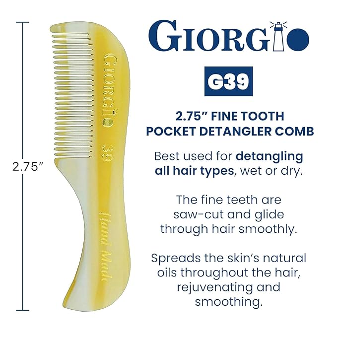 Giorgio G39 Extra Small Men's Fine Toothed Beard and Mustache Comb for Facial Hair Grooming and Styling. Add this pocket comb to your hair styling accessories, Saw-Cut and Hand Polished