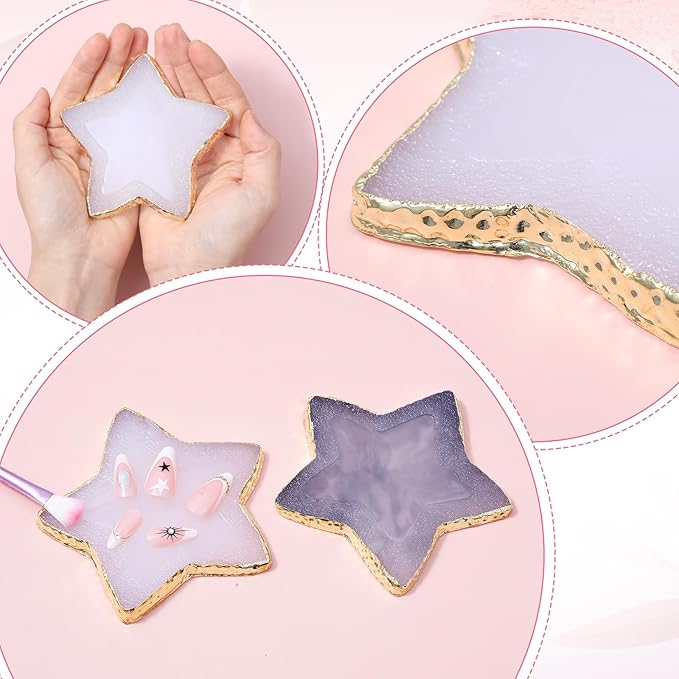 2 Pcs Nail Art Palette Resin Nail Polish Palette Mixing Plate Plates White Stars Shape Makeup Plate Nails Gel Color Makeup Display Board Pallet For Art Tip Holder Display